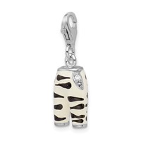 Amore La Vita Sterling Silver Rhodium-plated Polished 3-D CZ Enameled Zebra Pants Charm with Fancy Lobster Clasp view 4