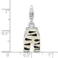 Amore La Vita Sterling Silver Rhodium-plated Polished 3-D CZ Enameled Zebra Pants Charm with Fancy Lobster Clasp view 5