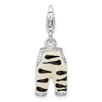 Amore La Vita Sterling Silver Rhodium-plated Polished 3-D CZ Enameled Zebra Pants Charm with Fancy Lobster Clasp view 1