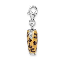 Amore La Vita Sterling Silver Rhodium-plated Polished 3-D CZ Enameled Leopard Pants Charm with Fancy Lobster Clasp view 2