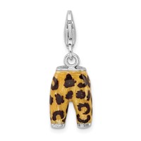 Amore La Vita Sterling Silver Rhodium-plated Polished 3-D CZ Enameled Leopard Pants Charm with Fancy Lobster Clasp view 3