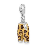 Amore La Vita Sterling Silver Rhodium-plated Polished 3-D CZ Enameled Leopard Pants Charm with Fancy Lobster Clasp view 4
