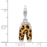 Amore La Vita Sterling Silver Rhodium-plated Polished 3-D CZ Enameled Leopard Pants Charm with Fancy Lobster Clasp view 5