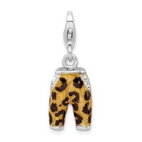 Amore La Vita Sterling Silver Rhodium-plated Polished 3-D CZ Enameled Leopard Pants Charm with Fancy Lobster Clasp view 1