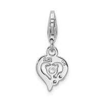 Amore La Vita Sterling Silver Rhodium-plated Polished CZ Heart Charm with Fancy Lobster Clasp view 3