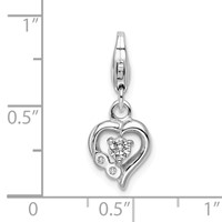 Amore La Vita Sterling Silver Rhodium-plated Polished CZ Heart Charm with Fancy Lobster Clasp view 4