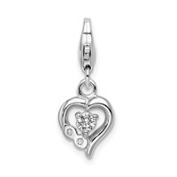 Amore La Vita Sterling Silver Rhodium-plated Polished CZ Heart Charm with Fancy Lobster Clasp view 1