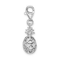 Amore La Vita Sterling Silver Rhodium-plated Polished Pineapple Charm with Fancy Lobster Clasp view 2