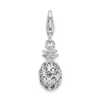 Amore La Vita Sterling Silver Rhodium-plated Polished Pineapple Charm with Fancy Lobster Clasp view 3