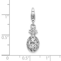 Amore La Vita Sterling Silver Rhodium-plated Polished Pineapple Charm with Fancy Lobster Clasp view 4