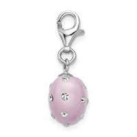 Amore La Vita Sterling Silver Rhodium-plated Polished 3-D Purple Ferido Stellux Crystal Heart Charm with Fancy Lobster Clasp view 2