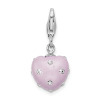 Amore La Vita Sterling Silver Rhodium-plated Polished 3-D Purple Ferido Stellux Crystal Heart Charm with Fancy Lobster Clasp view 3
