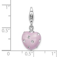 Amore La Vita Sterling Silver Rhodium-plated Polished 3-D Purple Ferido Stellux Crystal Heart Charm with Fancy Lobster Clasp view 5