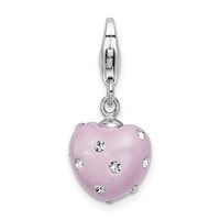 Amore La Vita Sterling Silver Rhodium-plated Polished 3-D Purple Ferido Stellux Crystal Heart Charm with Fancy Lobster Clasp view 1