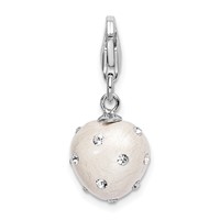 Amore La Vita Sterling Silver Rhodium-plated Polished 3-D White Ferido Stellux Crystal Heart Charm with Fancy Lobster Clasp view 3
