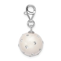 Amore La Vita Sterling Silver Rhodium-plated Polished 3-D White Ferido Stellux Crystal Ball Charm with Fancy Lobster Clasp view 2