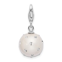 Amore La Vita Sterling Silver Rhodium-plated Polished 3-D White Ferido Stellux Crystal Ball Charm with Fancy Lobster Clasp view 3