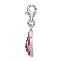 Amore La Vita Sterling Silver Rhodium-plated Polished Stellux Crystal Pink Awareness Charm with Fancy Lobster Clasp view 2