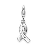 Amore La Vita Sterling Silver Rhodium-plated Polished Stellux Crystal Pink Awareness Charm with Fancy Lobster Clasp view 3