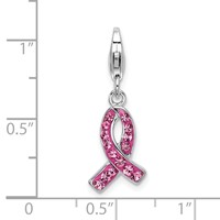 Amore La Vita Sterling Silver Rhodium-plated Polished Stellux Crystal Pink Awareness Charm with Fancy Lobster Clasp view 4