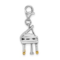Amore La Vita Sterling Silver Rhodium-plated Polished 3-D Enameled Piano Charm with Fancy Lobster Clasp view 2