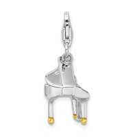 Amore La Vita Sterling Silver Rhodium-plated Polished 3-D Enameled Piano Charm with Fancy Lobster Clasp view 3