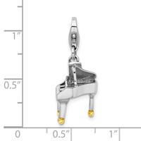 Amore La Vita Sterling Silver Rhodium-plated Polished 3-D Enameled Piano Charm with Fancy Lobster Clasp view 4