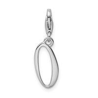 Amore La Vita Sterling Silver Rhodium-plated Polished Number 0 Charm with Fancy Lobster Clasp view 3