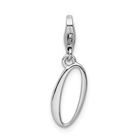 Amore La Vita Sterling Silver Rhodium-plated Polished Number 0 Charm with Fancy Lobster Clasp view 1