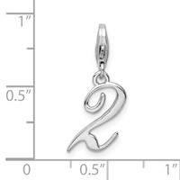 Amore La Vita Sterling Silver Rhodium-plated Polished Number 2 Charm with Fancy Lobster Clasp view 4