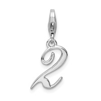 Amore La Vita Sterling Silver Rhodium-plated Polished Number 2 Charm with Fancy Lobster Clasp view 1