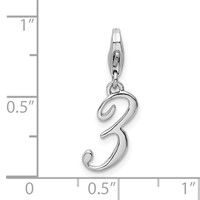 Amore La Vita Sterling Silver Rhodium-plated Polished Number 3 Charm with Fancy Lobster Clasp view 4