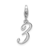 Amore La Vita Sterling Silver Rhodium-plated Polished Number 3 Charm with Fancy Lobster Clasp view 1