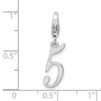 Amore La Vita Sterling Silver Rhodium-plated Polished Number 5 Charm with Fancy Lobster Clasp view 4