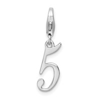Amore La Vita Sterling Silver Rhodium-plated Polished Number 5 Charm with Fancy Lobster Clasp view 1