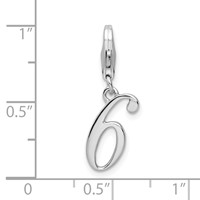Amore La Vita Sterling Silver Rhodium-plated Polished Number 6 Charm with Fancy Lobster Clasp view 4