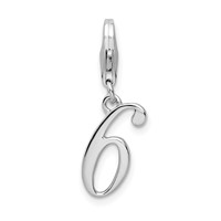Amore La Vita Sterling Silver Rhodium-plated Polished Number 6 Charm with Fancy Lobster Clasp view 1