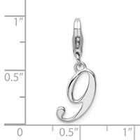 Amore La Vita Sterling Silver Rhodium-plated Polished Number 9 Charm with Fancy Lobster Clasp view 4