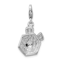 Amore La Vita Sterling Silver Rhodium-plated Polished Red Enameled Present Charm with Fancy Lobster Clasp view 3