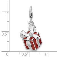 Amore La Vita Sterling Silver Rhodium-plated Polished Red Enameled Present Charm with Fancy Lobster Clasp view 4