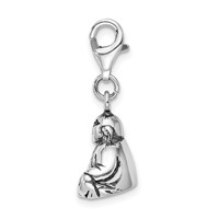 Amore La Vita Sterling Silver Rhodium-plated Polished 3-D Antiqued Buddha Charm with Fancy Lobster Clasp view 2