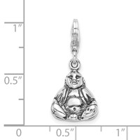 Amore La Vita Sterling Silver Rhodium-plated Polished 3-D Antiqued Buddha Charm with Fancy Lobster Clasp view 4