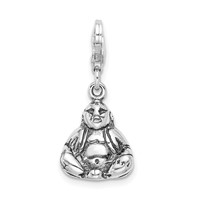 Amore La Vita Sterling Silver Rhodium-plated Polished 3-D Antiqued Buddha Charm with Fancy Lobster Clasp view 1