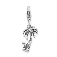Amore La Vita Sterling Silver Rhodium-plated Polished 3-D Antiqued Palm Tree Charm with Fancy Lobster Clasp view 3