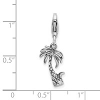 Amore La Vita Sterling Silver Rhodium-plated Polished 3-D Antiqued Palm Tree Charm with Fancy Lobster Clasp view 4