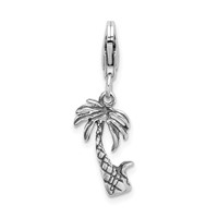 Amore La Vita Sterling Silver Rhodium-plated Polished 3-D Antiqued Palm Tree Charm with Fancy Lobster Clasp view 1