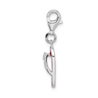 Amore La Vita Sterling Silver Rhodium-plated Polished 3-D Red Enameled Sandal Charm with Fancy Lobster Clasp view 2