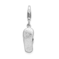 Amore La Vita Sterling Silver Rhodium-plated Polished 3-D Red Enameled Sandal Charm with Fancy Lobster Clasp view 3