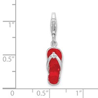 Amore La Vita Sterling Silver Rhodium-plated Polished 3-D Red Enameled Sandal Charm with Fancy Lobster Clasp view 4