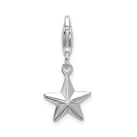 Amore La Vita Sterling Silver Rhodium-plated Polished 3-D Diamond-cut Star Charm with Fancy Lobster Clasp view 3